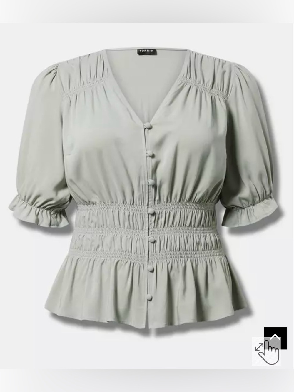 Torrid Light Gray Smocked Button-Front Peplum Blouse
